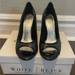 White House Black Market Black and Silver Peep-Toe Pumps Size 6